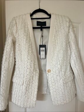 BCBGMaxAzria Ivory Textured Single-Button Blazer